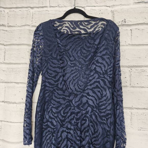 Monique Lhuillier Lined Lace Silk Gown Dress Navy Size 10 - Picture 10 of 16